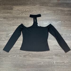 Charlotte Russe Black Off-The-Shoulder Halter Built-In Choker Long Sleeve Size M